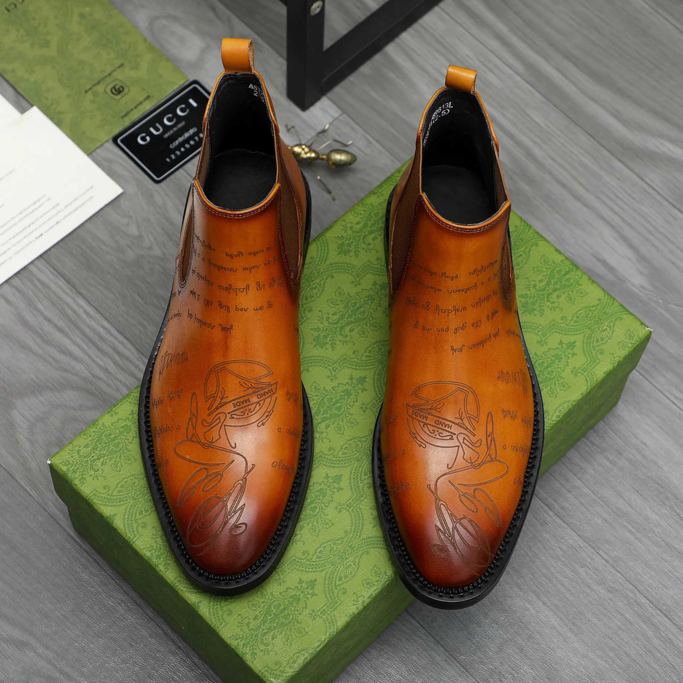 Men's shoes 💰p620 Product trademark: GUCCI "Gucci" high-top business leather shoes Regular size: 37-46 (37.46 custom-made, non-refundable) Product materials: Selected carved cowhide upper, pigskin lining, rubber outsole